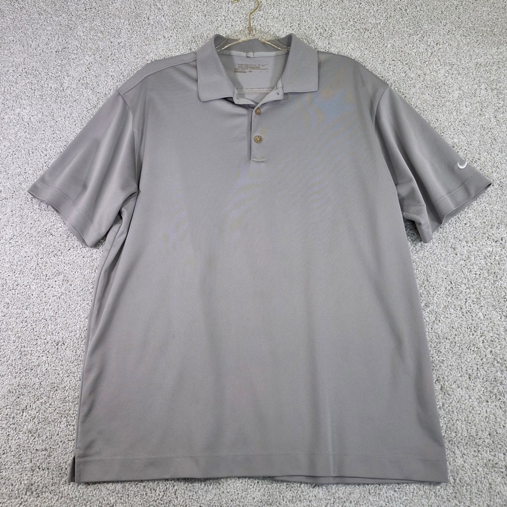 Nike Golf Men L Dri-Fit Short Sleeve Tour Performance Polo Shirt Gray Swoosh